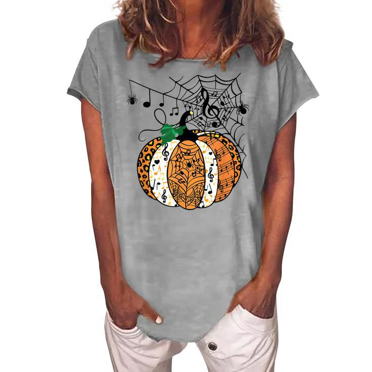 Halloween Pumpkin Music Symbols Music Teacher Halloween Women's Loosen T-shirt