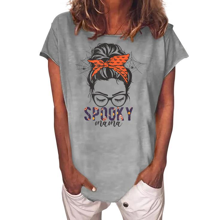 Halloween Spooky Mom Messy Bun Skull Mama Costume Women's Loosen T-shirt