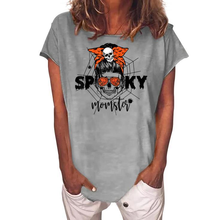 Halloween Spooky Momster Skull Mama Costume For Mom Women's Loosen T-shirt