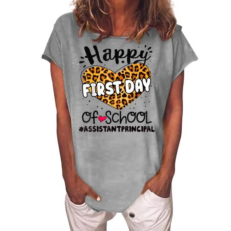 Happy First Day Of School Assistant Principal Back 100 Days  Women's Loosen Crew Neck Short Sleeve T-Shirt