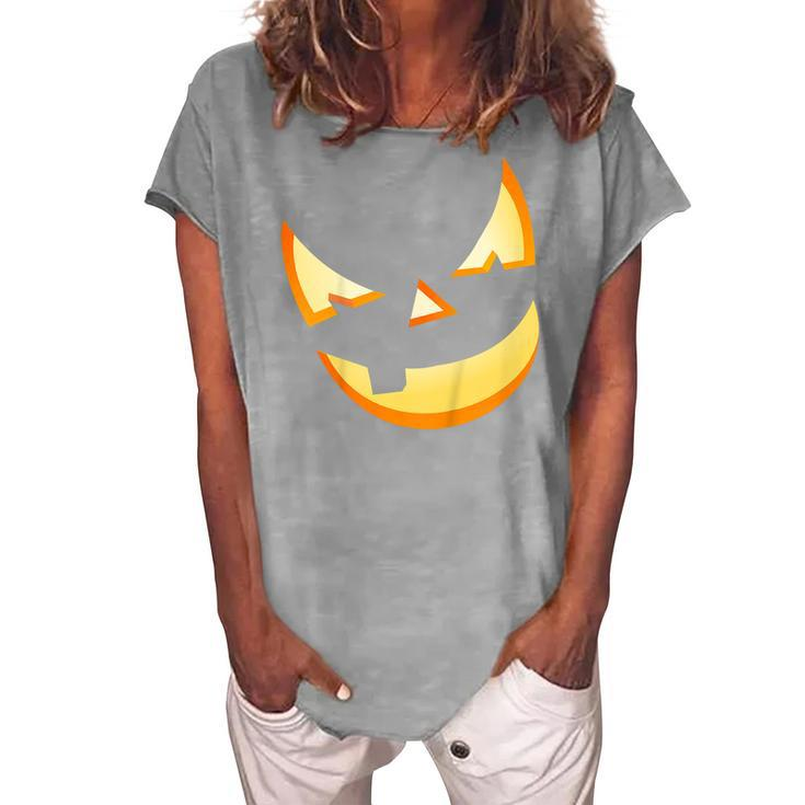 Kids Trick Or Treat Scary Lit Pumpkin Face Halloween Kids Women's Loosen T-shirt