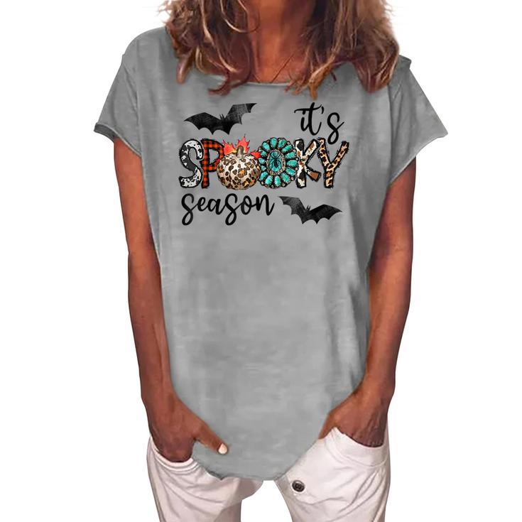 Leopard Turquoise Plaid Halloween Spooky Season Fall Autumn Women's Loosen T-shirt