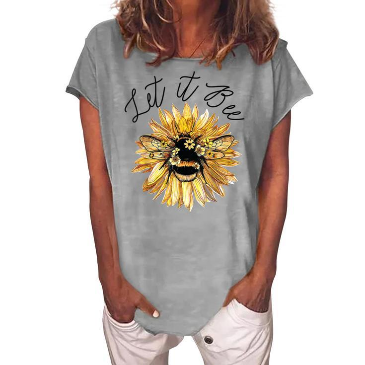 Let It Be  Bee Sunflower  For Women Summer Tops  Women's Loosen Crew Neck Short Sleeve T-Shirt