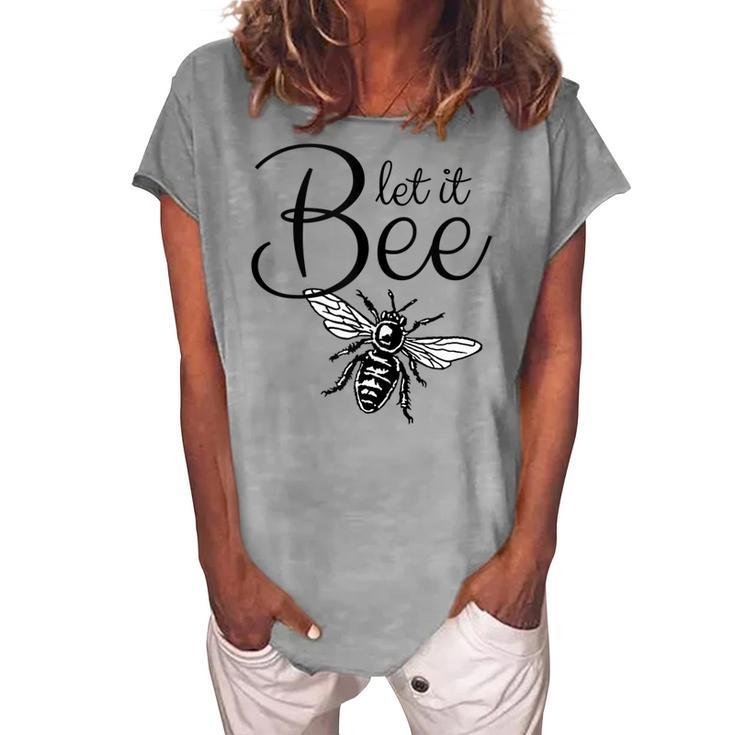 Let It Bee Black&White Bee Beekeeper  Women's Loosen Crew Neck Short Sleeve T-Shirt