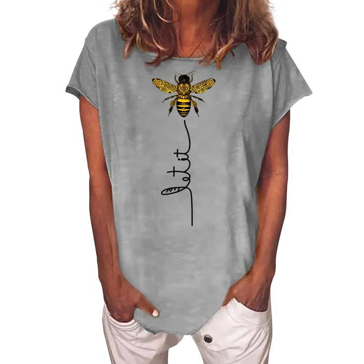 Let It Bee Hand Drawn Sweet Bees Beekeeper Line Art Girl  Women's Loosen Crew Neck Short Sleeve T-Shirt