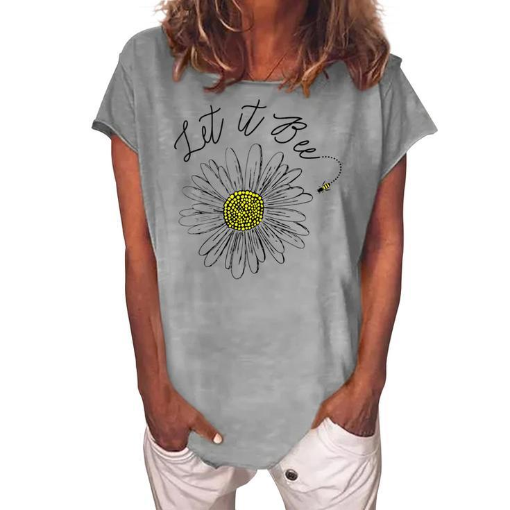 Let It Bee  Hippie Sun Flower Zone  Women's Loosen Crew Neck Short Sleeve T-Shirt