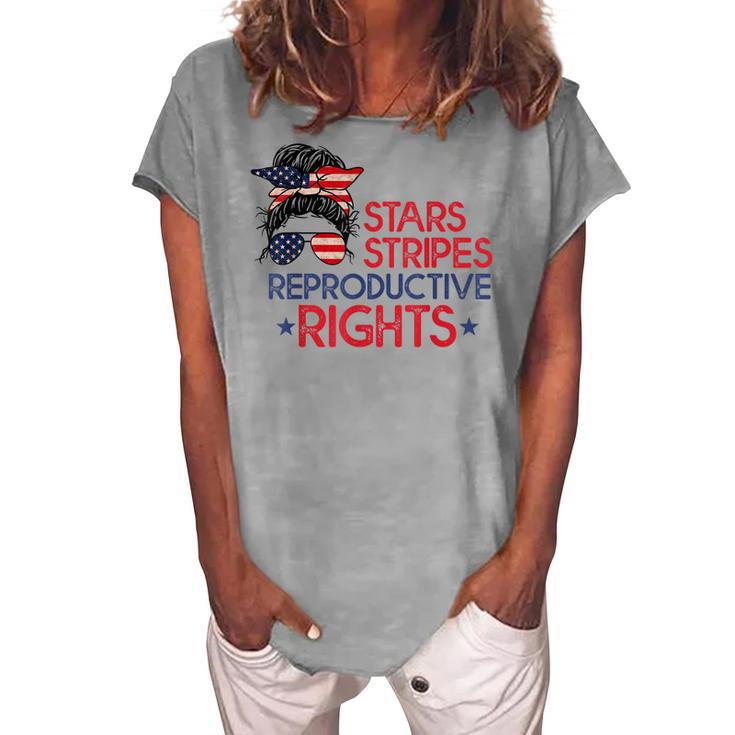 Messy Bun American Flag Pro Choice Star Stripes Equal Right Women's Loosen T-shirt