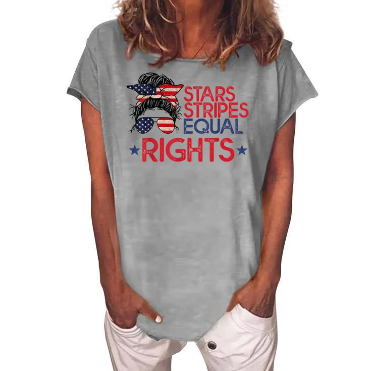 Messy Bun American Flag Pro Choice Star Stripes Equal Right V4 Women's Loosen T-shirt