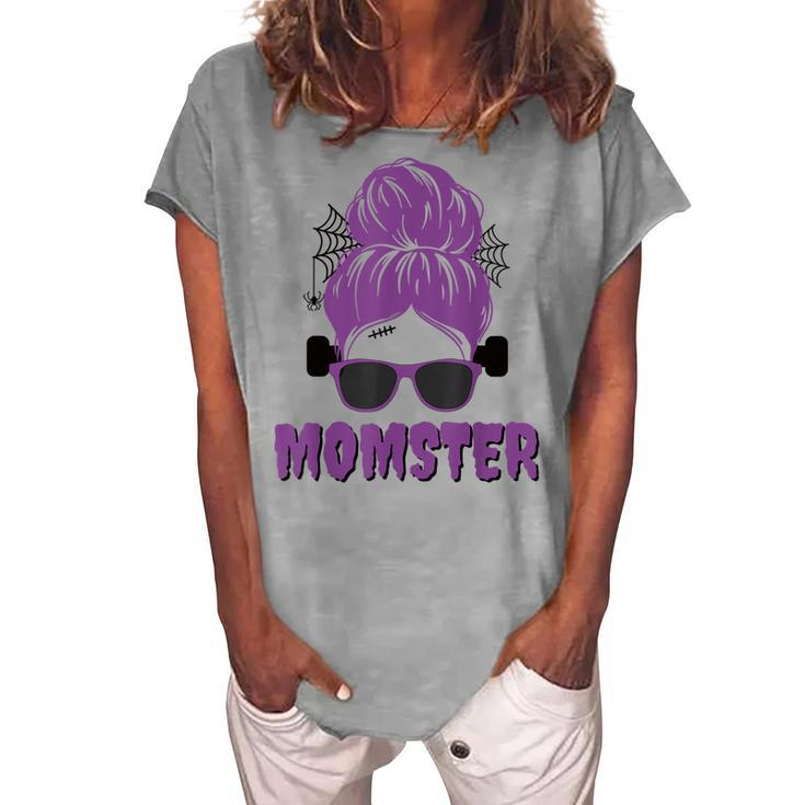 Momster Frankenstein Messy Bun Mom Halloween Costume Women's Loosen T-shirt