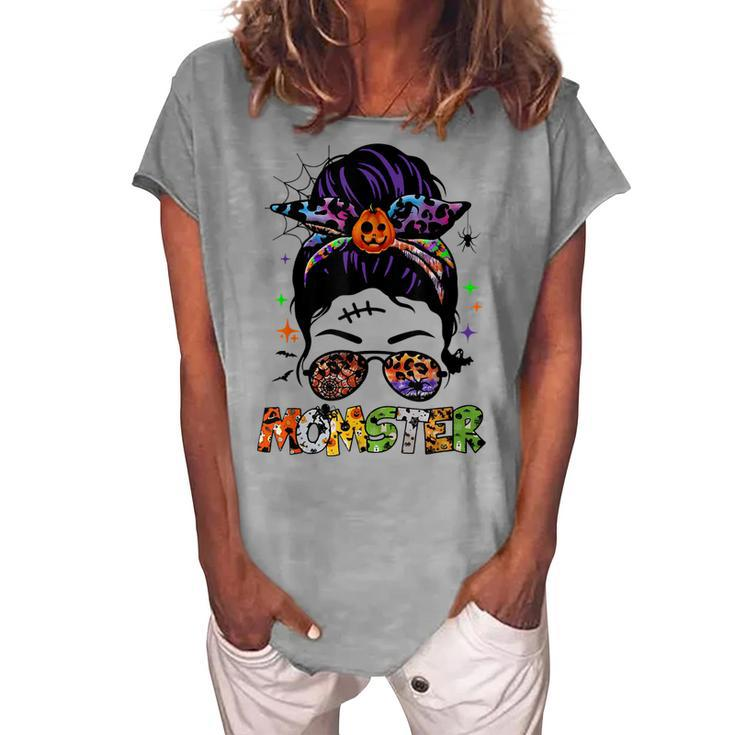 Momster Halloween Mom Messy Hair Bun Momster Women's Loosen T-shirt