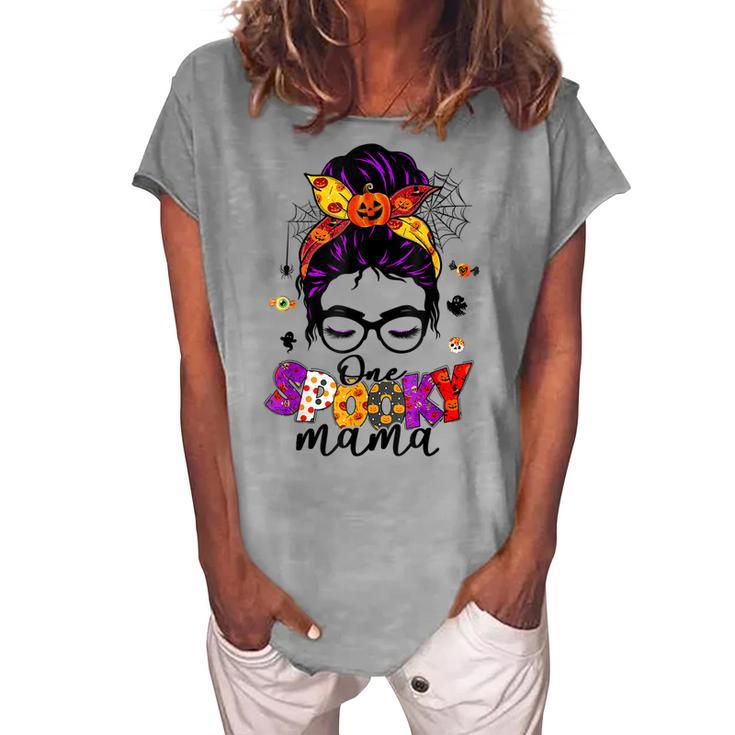 One Spooky Mama Messy Bun Skull Halloween Costume Momster Women's Loosen T-shirt
