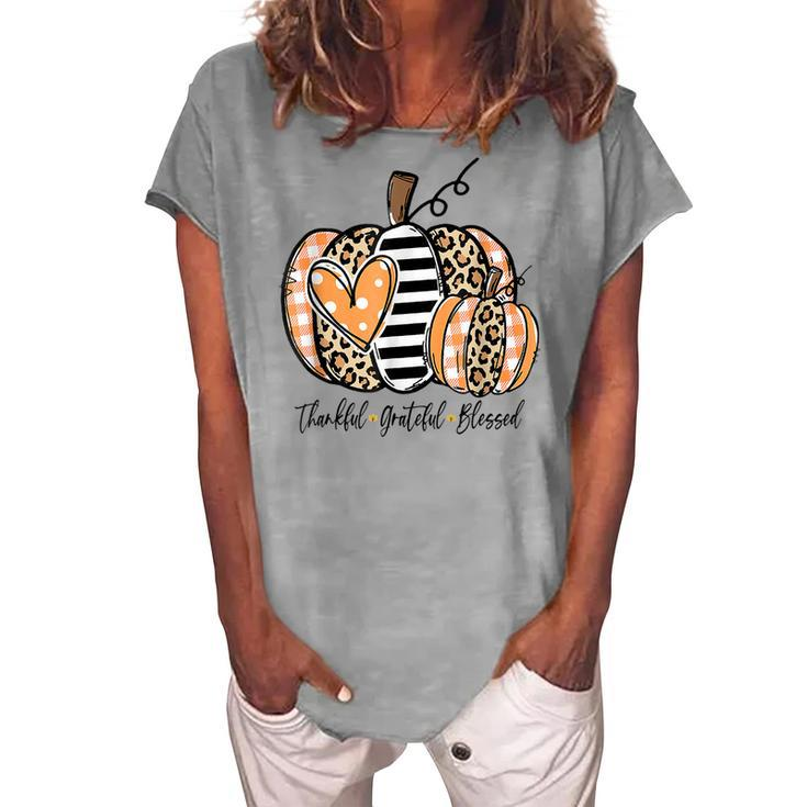 Pumpkin Leopard Thankful Grateful Blessed Women Fall Season V2 Women's Loosen T-shirt