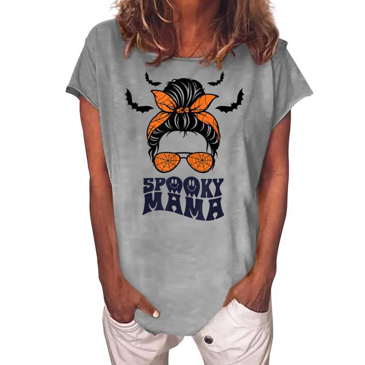 Retro Halloween Spooky Mama Messy Bun Costume For Mom Women's Loosen T-shirt