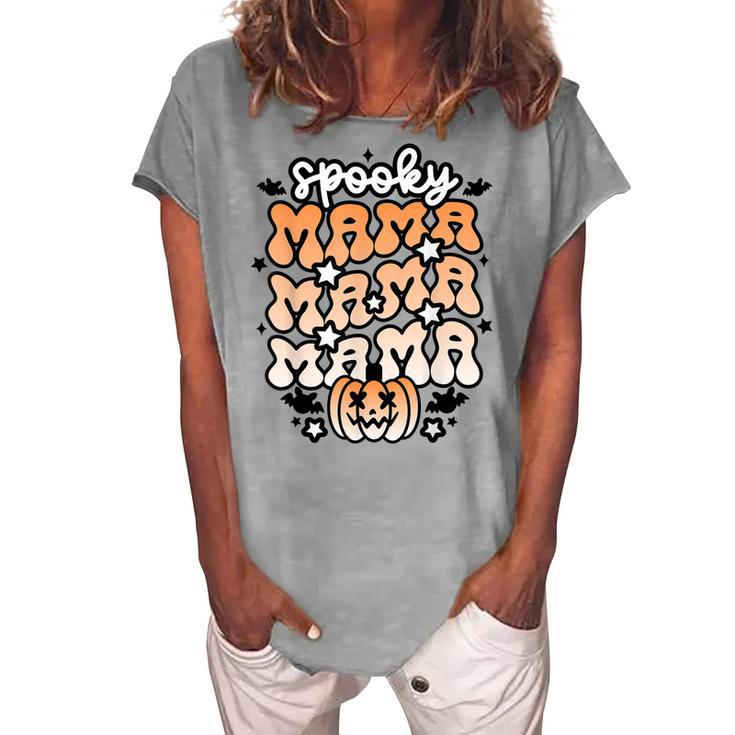 Retro Spooky Mama Floral Boho Ghost Mama Halloween Costume Women's Loosen T-shirt