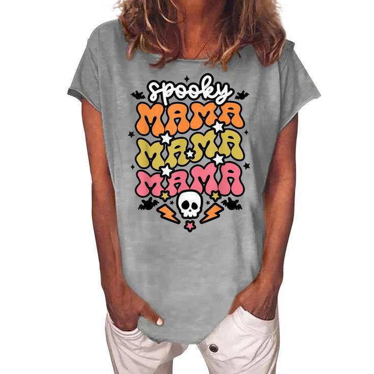 Retro Spooky Mama Floral Boho Ghost Mama Halloween Costume V2 Women's Loosen T-shirt