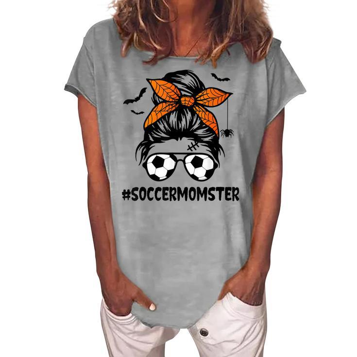 Soccer Momster For Women Halloween Mom Messy Bun Hair Women's Loosen T-shirt