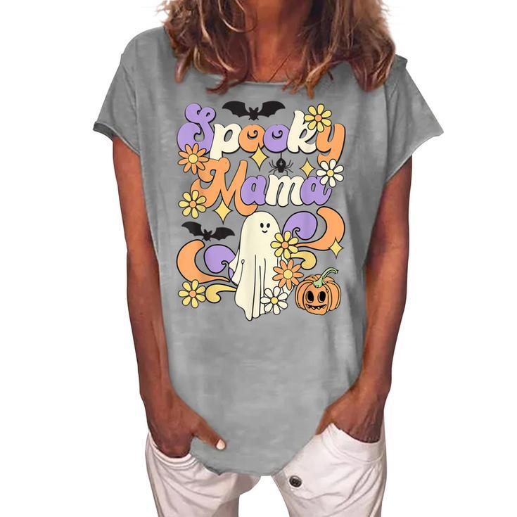 Spooky Mama Floral Ghost Boo Mom And Babe Matching Halloween Women's Loosen T-shirt