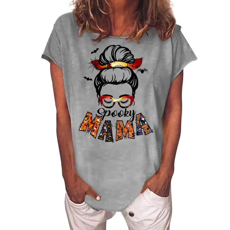 Spooky Mama Halloween Messy Bun Witch Mom Women Spooky Women's Loosen T-shirt