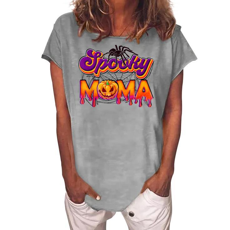 Spooky Mama Jack O Lantern Halloween Mama Pumpkin Women's Loosen T-shirt