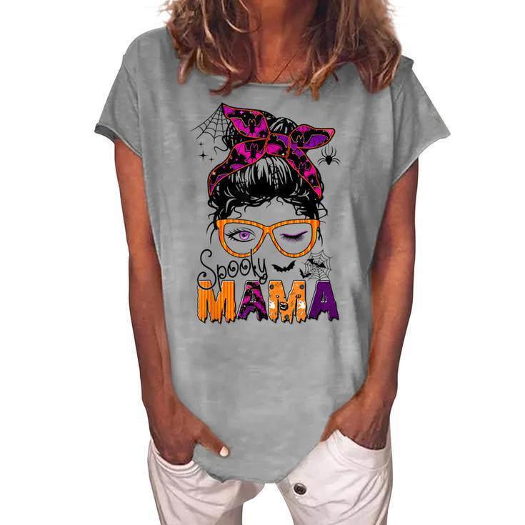 Spooky Mama Messy Bun Mom Life Halloween Costume Women's Loosen T-shirt