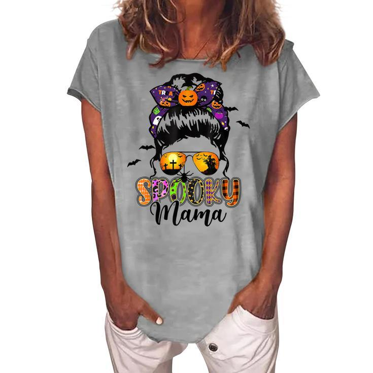 Spooky Mama Messy Bun Mom Life Halloween V2 Women's Loosen T-shirt