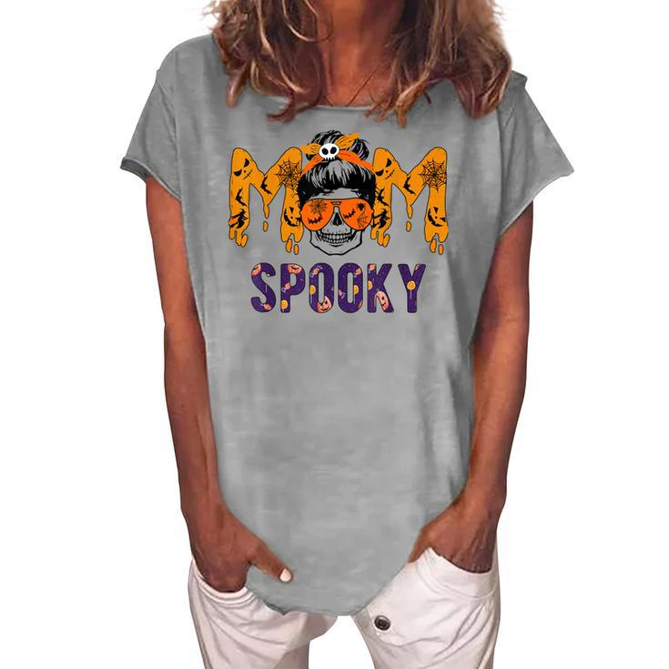 Spooky Mama Messy Skull Mom Witch Halloween Women Women's Loosen T-shirt