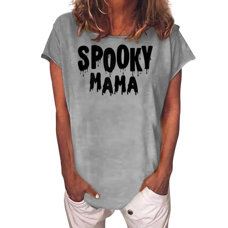 Womens Spooky Mama Mom Fun Scary Pumpkin Halloween Costume Boo Fall Women's Loosen T-shirt