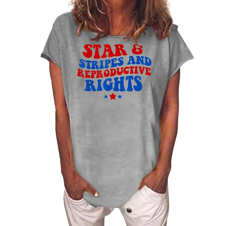 Stars Stripes Reproductive Rights 4Th Of July Groovy Women Women's Loosen T-shirt