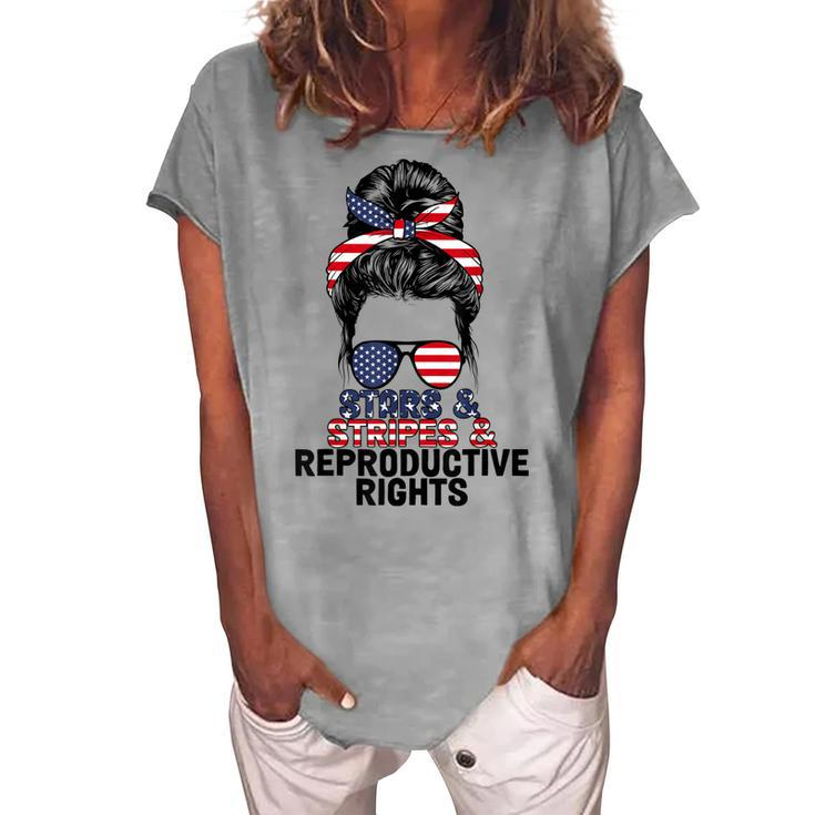 Stars Stripes Reproductive Rights Messy Bun 4Th Of July V4 Women's Loosen T-shirt