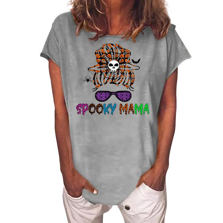 Sunglasses Mama Halloween Messy Bun Skull Witch Mom Spooky Women's Loosen T-shirt
