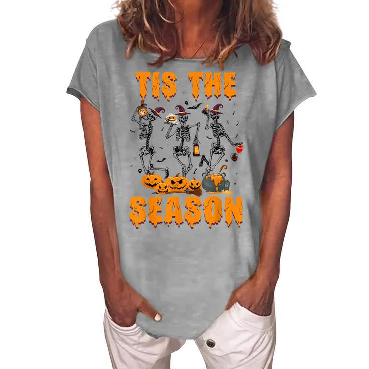 Tis The Season Pumpkin Spice Funny Fall Vibes Autumn Retro  Women's Loosen Crew Neck Short Sleeve T-Shirt
