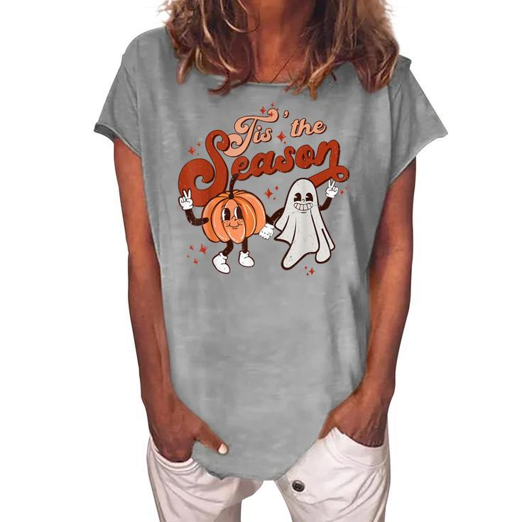Tis The Season To Be Spooky Fall Pumpkin Halloween Costume  Women's Loosen Crew Neck Short Sleeve T-Shirt