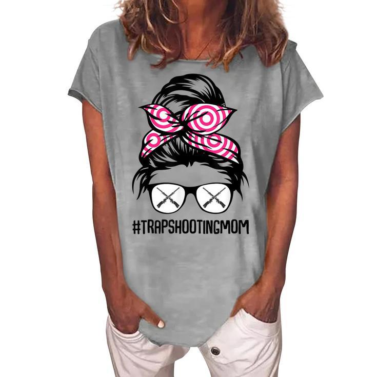 Trap Shooting Mom Messy Bun Hair Glasses V2 Women's Loosen T-shirt
