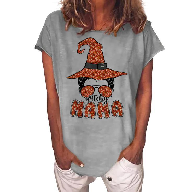 Witchy Mama Halloween Messy Bun Witch Mom Spooky Women Women's Loosen T-shirt