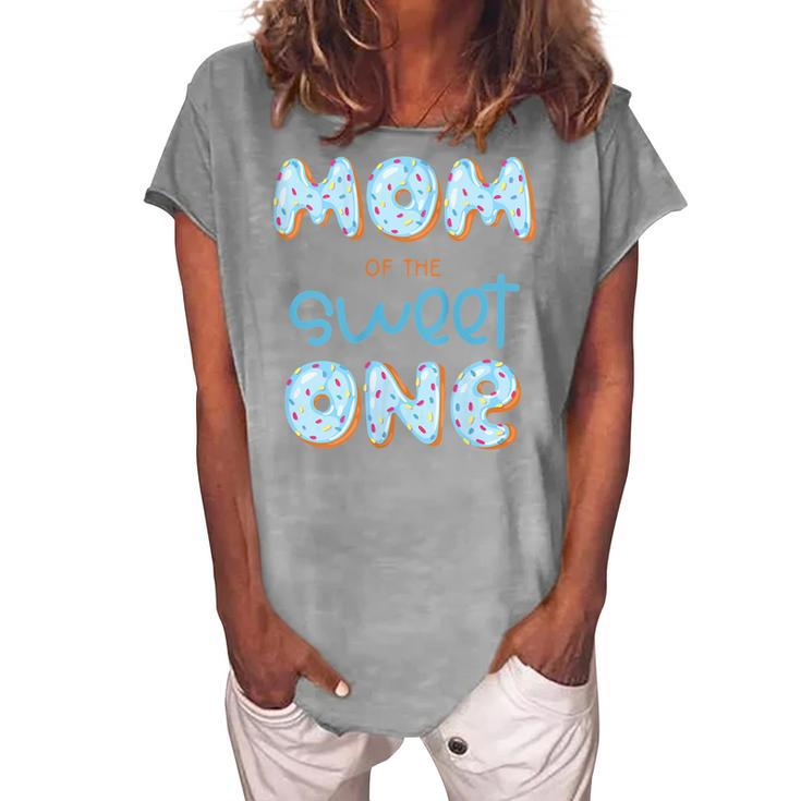 Womens Mom Of The Sweet One Donut Boy 1St Birthday Party Mommy Mama  Women's Loosen Crew Neck Short Sleeve T-Shirt