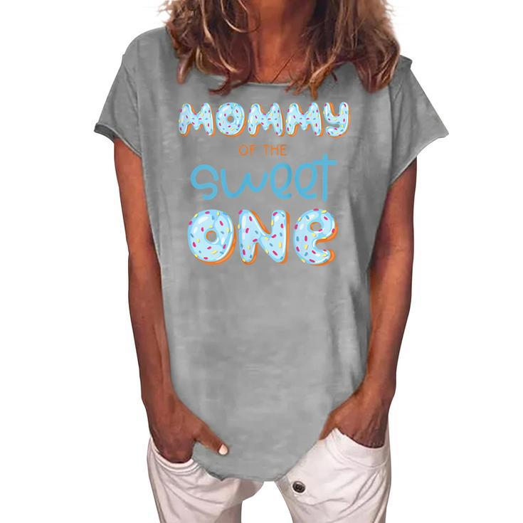 Womens Mommy Of The Sweet One Donut Boy 1St Birthday Party Mama Mom  Women's Loosen Crew Neck Short Sleeve T-Shirt