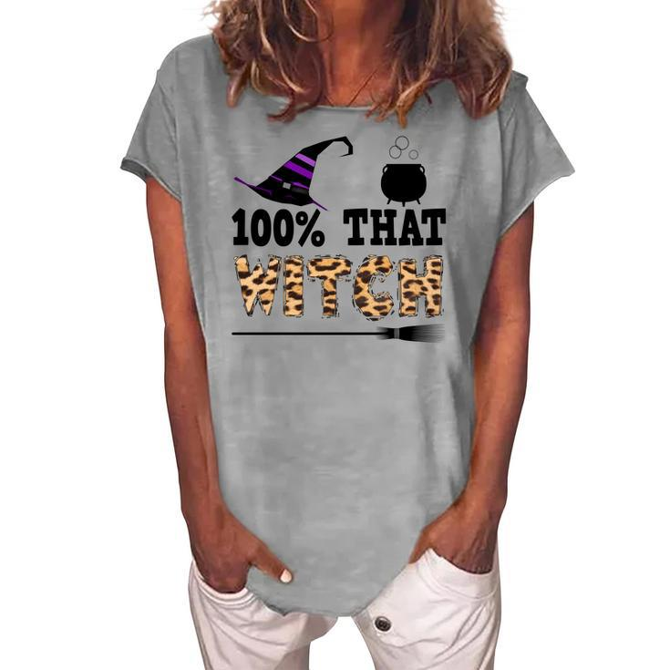 100% That Witch Halloween Witch Hat Leopard Women's Loosen T-shirt