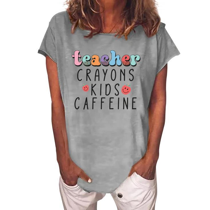 Teacher Crayons Kids Caffeine Retro Teacher Women's Loosen T-shirt