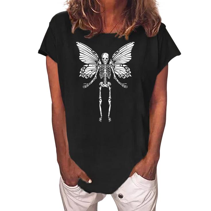 Fairycore Aesthetic Gothic Butterfly Skeleton Fairy Grunge Women's Loosen Crew Neck Short Sleeve T-Shirt