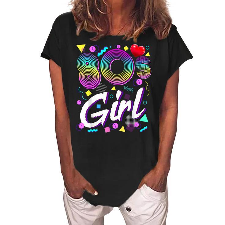 80S Girl Birthday Party Costume Retro Vintage Gift Women  V2 Women's Loosen Crew Neck Short Sleeve T-Shirt