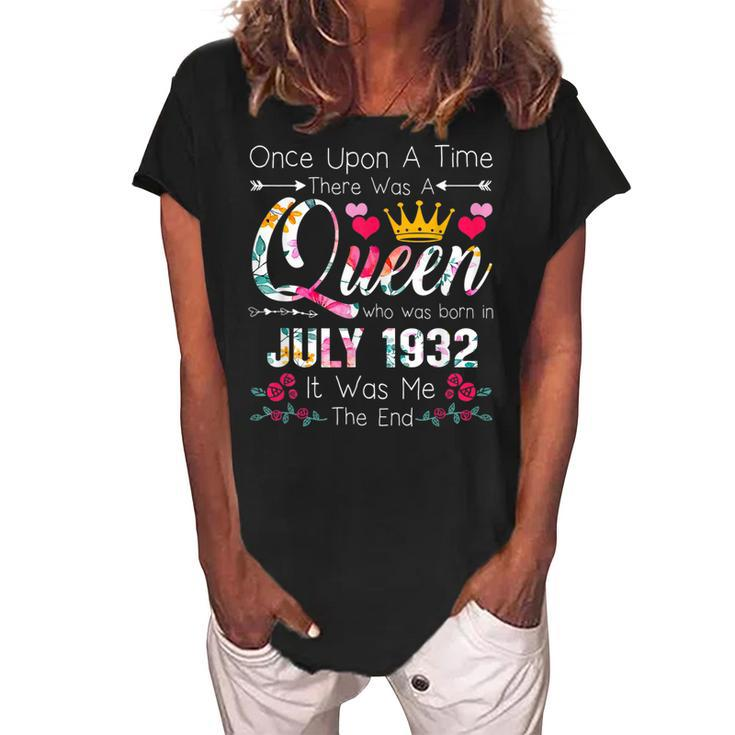 90 Years Birthday Girls 90Th Birthday Queen July 1932  Women's Loosen Crew Neck Short Sleeve T-Shirt