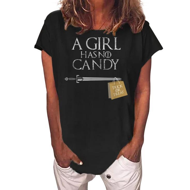 A Girl Has No Candy Sword Halloween   Women's Loosen Crew Neck Short Sleeve T-Shirt