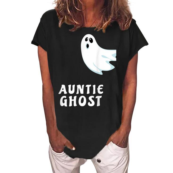 Auntie Ghost Funny Spooky Halloween Ghost Halloween Mom  Women's Loosen Crew Neck Short Sleeve T-Shirt