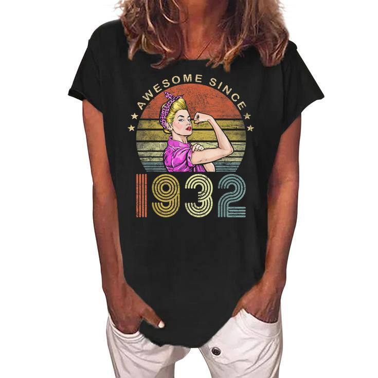 Awesome Since 1932 Vintage 1932 90Th Birthday 90 Years Old Women's Loosen Crew Neck Short Sleeve T-Shirt