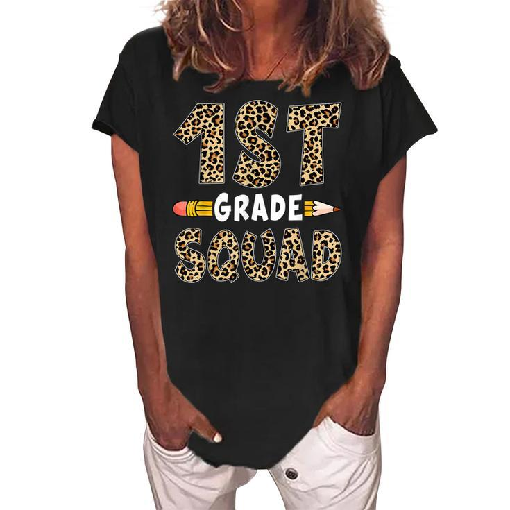 Back To School 1St Grade First Grade Squad Leopard Teacher  Women's Loosen Crew Neck Short Sleeve T-Shirt
