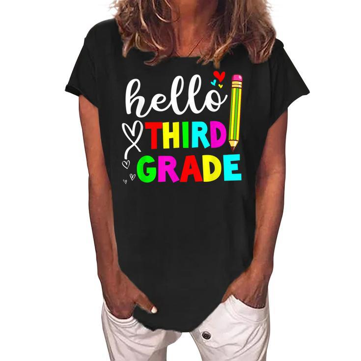 Back To School Hello 3Rd Grade Kids Teacher Student  Women's Loosen Crew Neck Short Sleeve T-Shirt