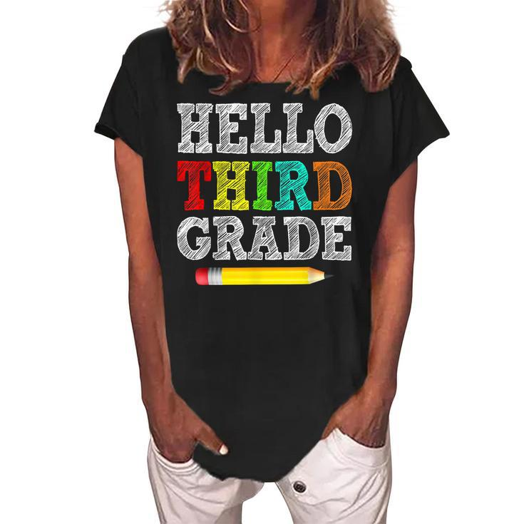 Back To School Hello 3Rd Grade Kids Teacher Student  Women's Loosen Crew Neck Short Sleeve T-Shirt