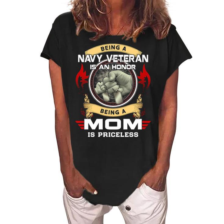 Being A Navy Veteran Is A Honor Being A Mom Is A Priceless Women's Loosen Crew Neck Short Sleeve T-Shirt