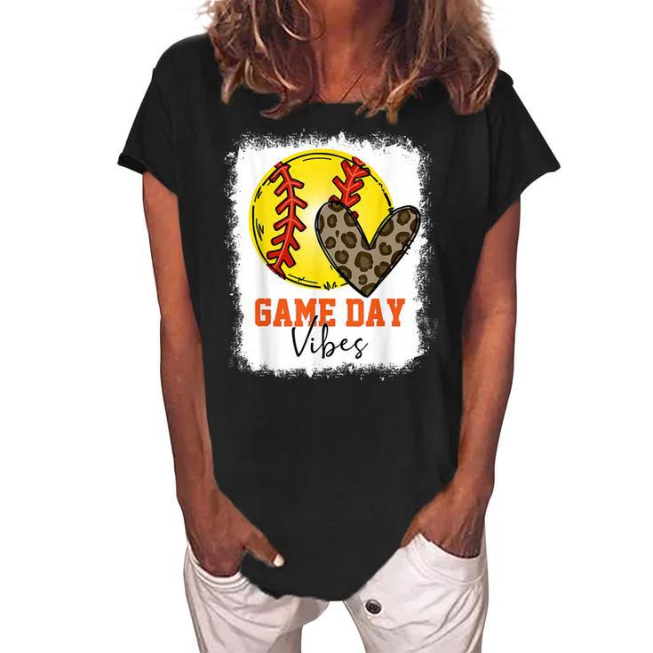 Bleached Softball Game Day Vibes Softball Mom Game Day  Women's Loosen Crew Neck Short Sleeve T-Shirt