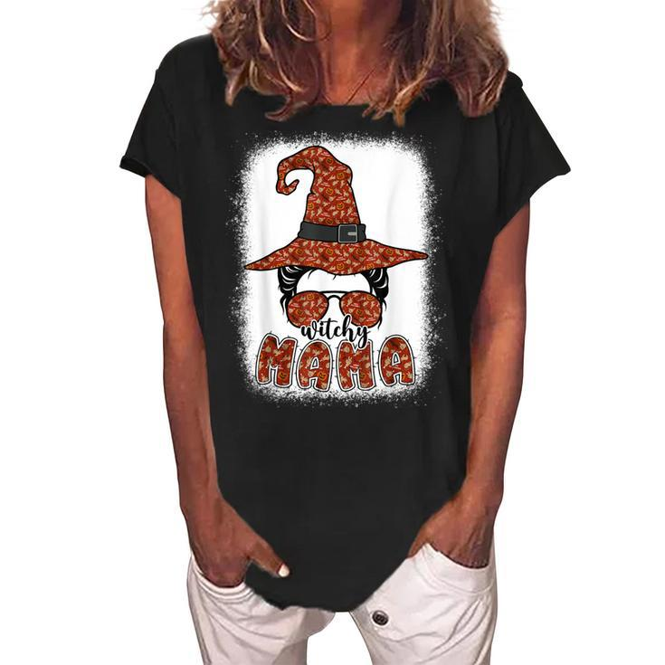 Bleached Witchy Mama Halloween Messy Bun Witch Mom Spooky  Women's Loosen Crew Neck Short Sleeve T-Shirt